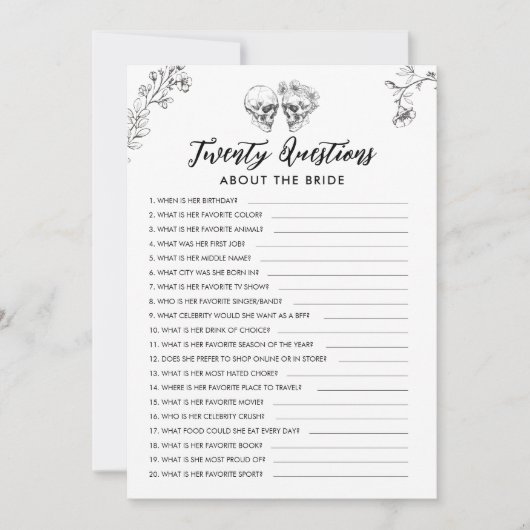 Gothic Twintig vragen over de bruid spel Kaart (Voorkant)