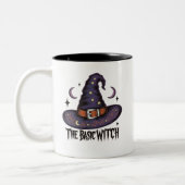 Gothic Typography Basic Witch Pet Coffee Halloween Tweekleurige Koffiemok (Links)
