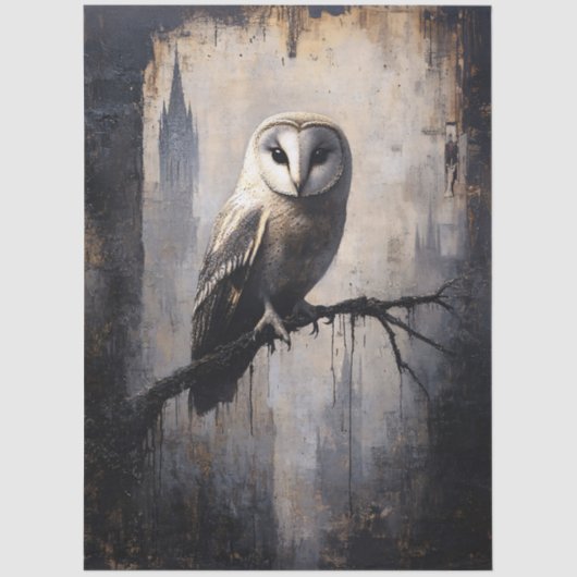 Gothic Uil op Gnarled Branch Decoupage Tissuepapier (Voorkant)