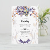 Gothic Uitnodiging Trouwkaart Paarse Sinaasappels (Staand voorkant)