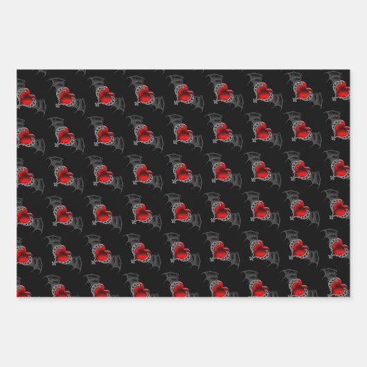 Gothic Valentijn gevleugelde harten Inpakpapier Vel (Voorkant 2)