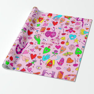 gothic valentijn griezelige schedel menselijk hart cadeaupapier