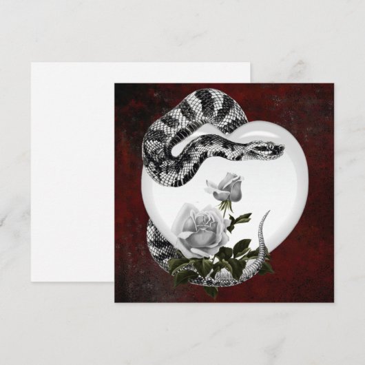 Gothic Valentijn Snake Heart & White Roses Feestdagenkaart (Voorkant / Achterkant)