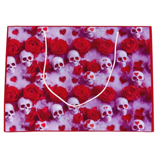 Gothic Valentijnsdag Gift Bag met Skulls Groot Cadeauzakje (Voorkant)