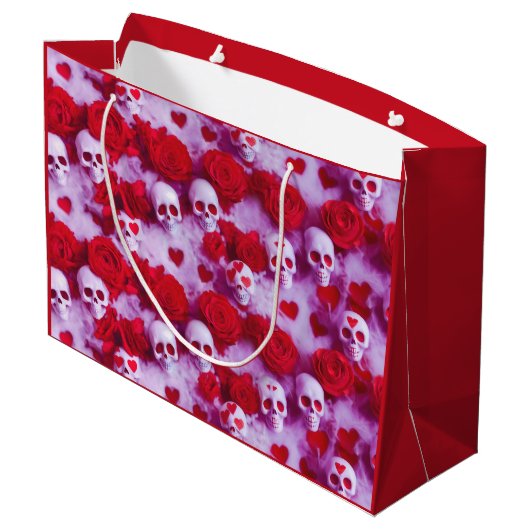 Gothic Valentijnsdag Gift Bag met Skulls Groot Cadeauzakje (Achterkant Gekanteld)