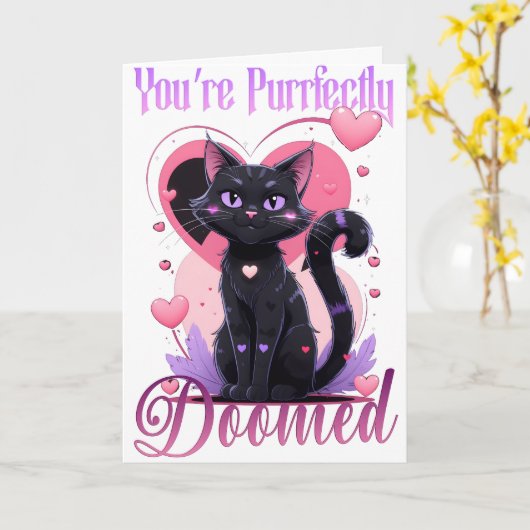Gothic Valentine Cat Greeting Card Kaart (Gele Bloem)
