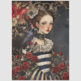 Gothic Valentine Girl & Raven w/ Red Roses Tissuepapier