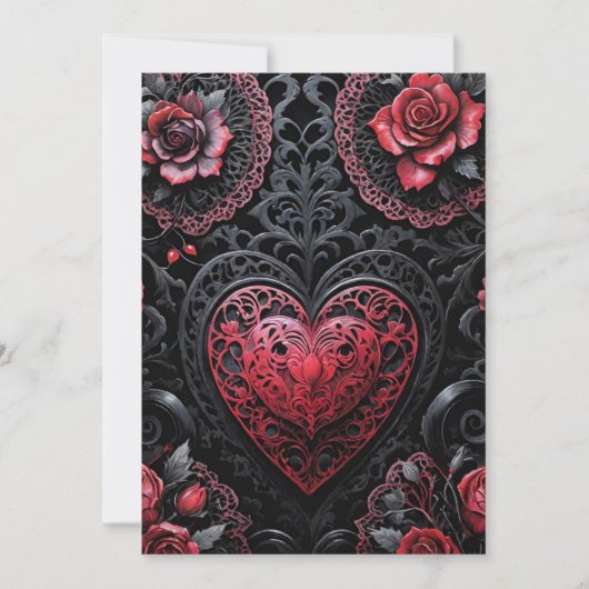 Gothic Valentine Red & Black Hearts & Roses Feestdagenkaart (Voorkant)