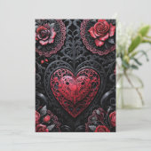 Gothic Valentine Red & Black Hearts & Roses Feestdagenkaart (Staand voorkant)