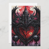 Gothic Valentine Red Hearts Black Castle Feestdagenkaart (Voorkant / Achterkant)