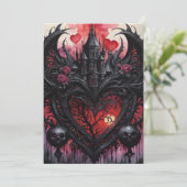 Gothic Valentine Red Hearts Black Castle Feestdagenkaart (Staand voorkant)