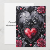 Gothic Valentine Red Hearts Black Lace & Roses Feestdagenkaart (Voorkant / Achterkant)