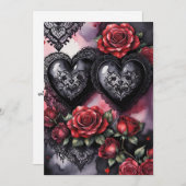 Gothic Valentine Red Hearts Black Lace & Roses Feestdagenkaart (Voorkant / Achterkant)