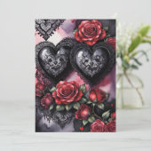 Gothic Valentine Red Hearts Black Lace & Roses Feestdagenkaart (Staand voorkant)
