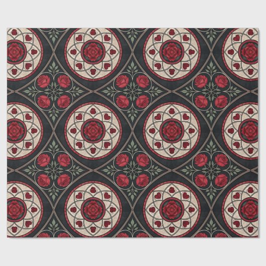 Gothic Valentine Red Roses Cadeaupapier (Vlak)