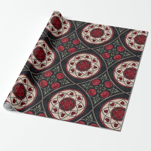 Gothic Valentine Red Roses Cadeaupapier (Uitgerold)
