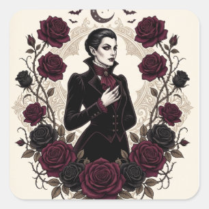 Gothic Vampier Halloweenfeest Burgundy Roos Vierkante Sticker