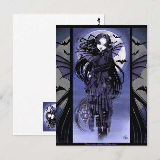 Gothic Vampire Bat Fairy Paarse Moon Morgan Postca Briefkaart (Voorkant / Achterkant)
