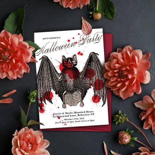 Gothic Vampire Bat Halloween Party Invitation Kaart