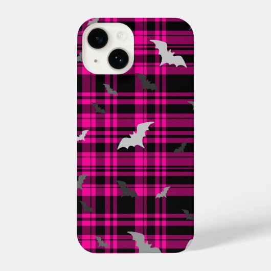Gothic Vampire Bats Plaid Black Pink Phone Case iPhone Hoesje (Achterkant)