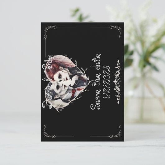 Gothic/Vampire bruiloft save the date (Staand voorkant)