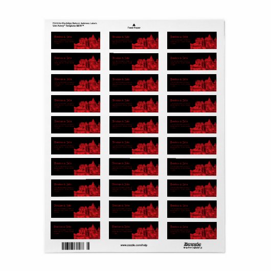 Gothic Vampire Castle Black Red Wedding Etiket (Full Sheet)