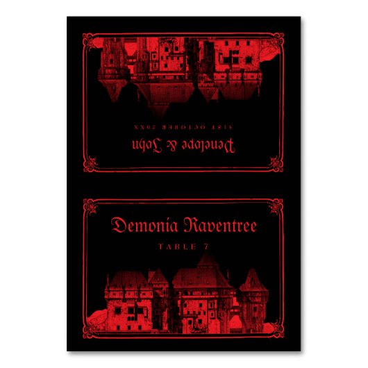 Gothic Vampire Castle Black Red Wedding Place Card Kaart (Voorkant)