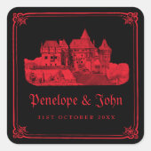 Gothic Vampire Castle Black Red Wedding Vierkante Sticker (Voorkant)