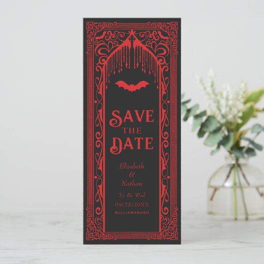 Gothic Vampire Cathedraal Save the Date Kaart (Staand voorkant)