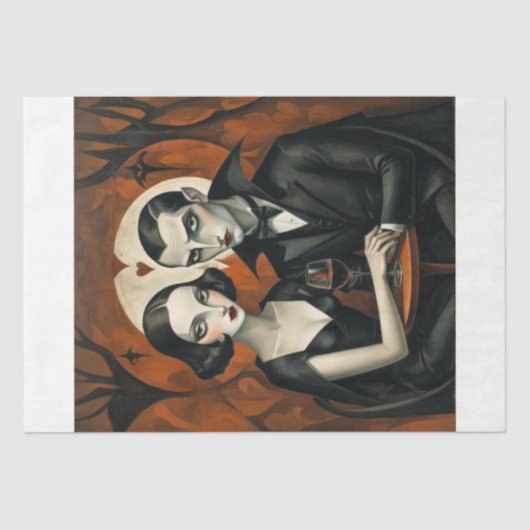 Gothic Vampire Couple with Wine Glass Decoupage Tissuepapier (Voorkant)