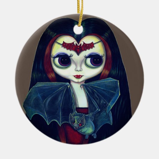 Gothic Vampire Girl met Bat Big Eyes Cute Keramisch Ornament (Voorkant)