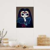 Gothic Vampire Girl met Bat Big Eyes Cute Poster (Keuken)