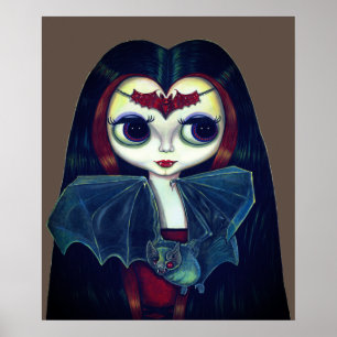 Gothic Vampire Girl met Bat Big Eyes Cute Poster