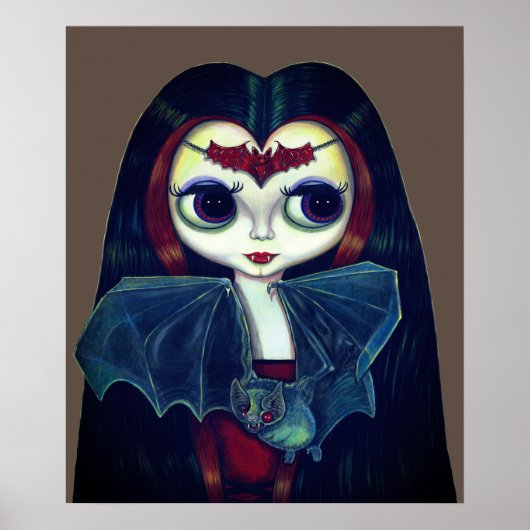 Gothic Vampire Girl met Bat Big Eyes Cute Poster (Voorkant)