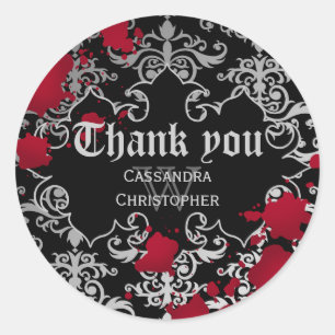 Gothic vampire Halloween wedding thank you Ronde Sticker