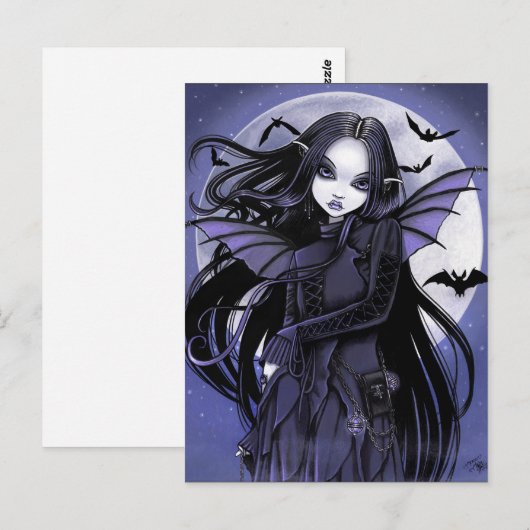 Gothic Vampire vleermuizen Paars Maan Briefkaart (Voorkant / Achterkant)