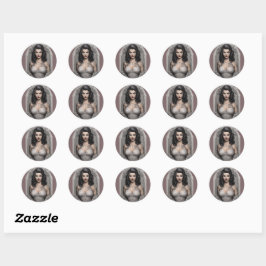 Gothic Vampiress in Venster Lijst Ronde Sticker