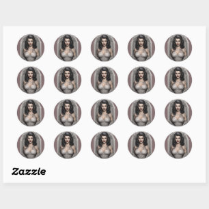 Gothic Vampiress in Venster Lijst Ronde Sticker