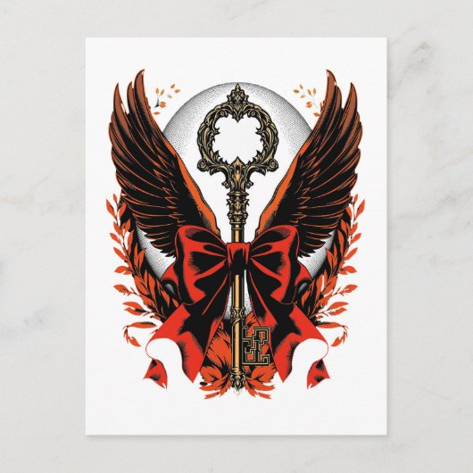 Gothic Velvet Bow Key met vleugels en maan Aankondigingskaart (Voorkant)