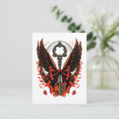 Gothic Velvet Bow Key met vleugels en maan Aankondigingskaart (Staand voorkant)