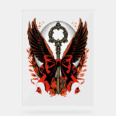 Gothic Velvet Bow Key met vleugels en maan Acryl Bord (Voorkant)