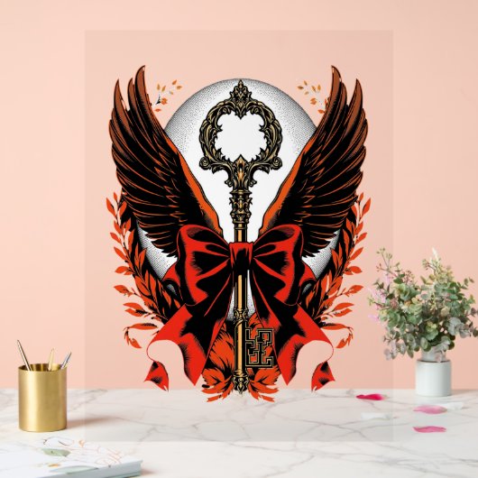 Gothic Velvet Bow Key met vleugels en maan Acryl Bord (Huwelijk)