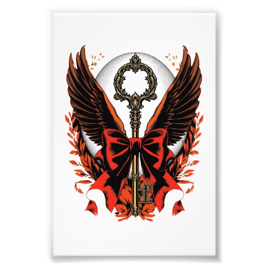 Gothic Velvet Bow Key met vleugels en maan Foto Afdruk (Voorkant)