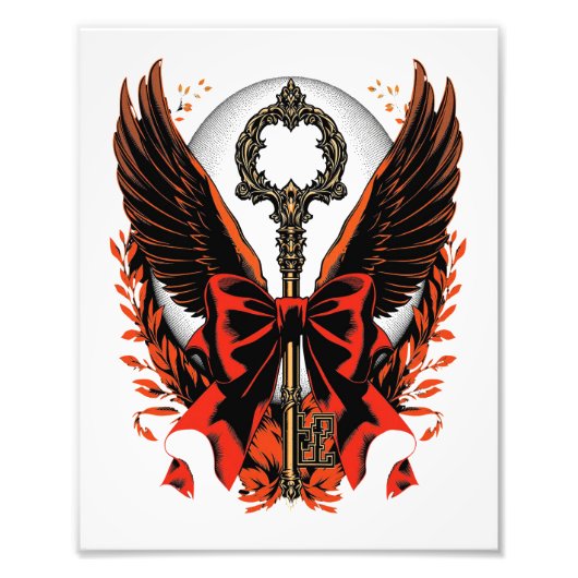 Gothic Velvet Bow Key met vleugels en maan Foto Afdruk (Voorkant)