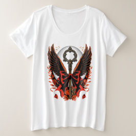 Gothic Velvet Bow Key met vleugels en maan Grote Maat T-shirt