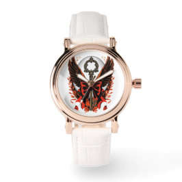 Gothic Velvet Bow Key met vleugels en maan Horloge