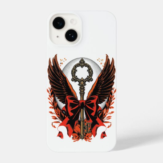 Gothic Velvet Bow Key met vleugels en maan iPhone Hoesje (Achterkant)