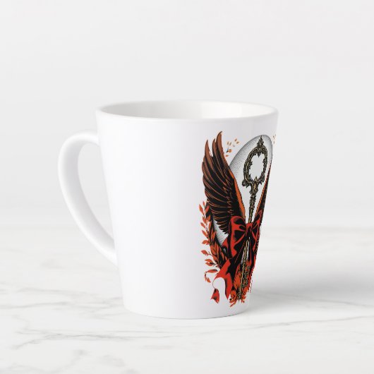 Gothic Velvet Bow Key met vleugels en maan Latte Mok (Linkerhoek)