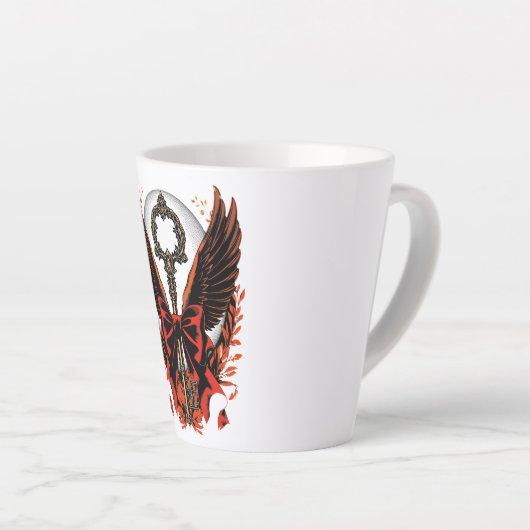 Gothic Velvet Bow Key met vleugels en maan Latte Mok (Rechterhoek)