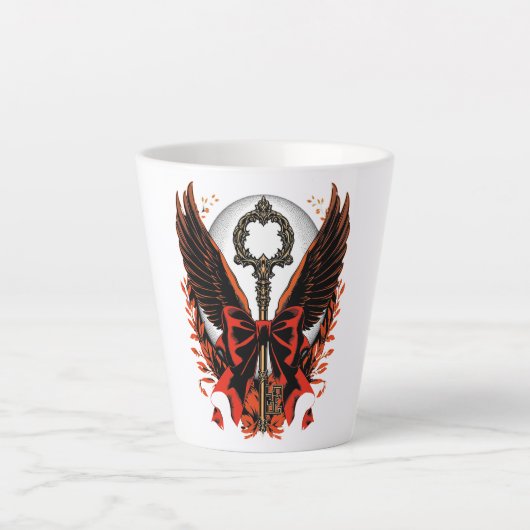 Gothic Velvet Bow Key met vleugels en maan Latte Mok (Voorkant)